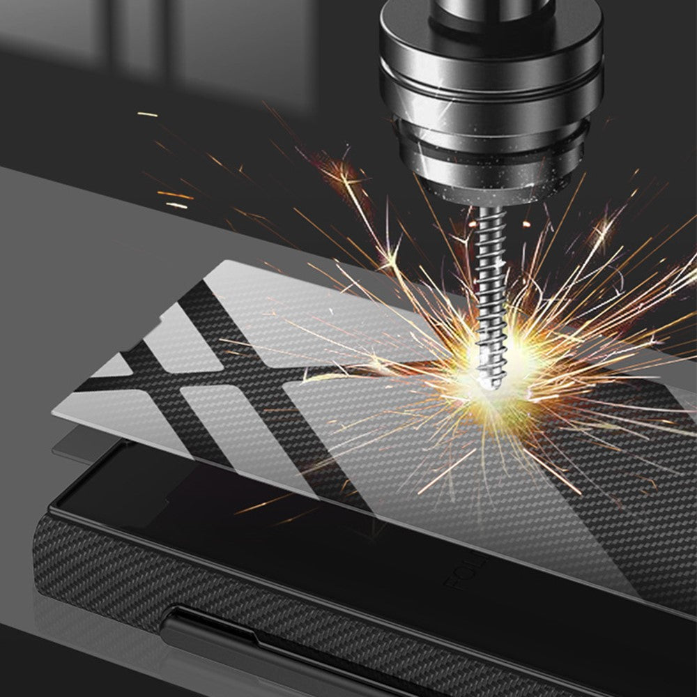 GKK For Samsung Galaxy Z Fold7 5G Case with Pencil Slot Hard PC + PU + Tempered Glass Phone Cover - Grey+Stripes