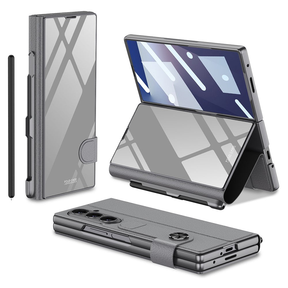 GKK For Samsung Galaxy Z Fold7 5G Case with Pencil Slot Hard PC + PU + Tempered Glass Phone Cover - Grey