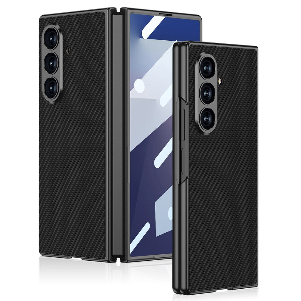 GKK For Samsung Galaxy Z Fold7 5G Case Skin Touch PC + Tempered Glass Slim Phone Cover - Carbon Fiber Texture