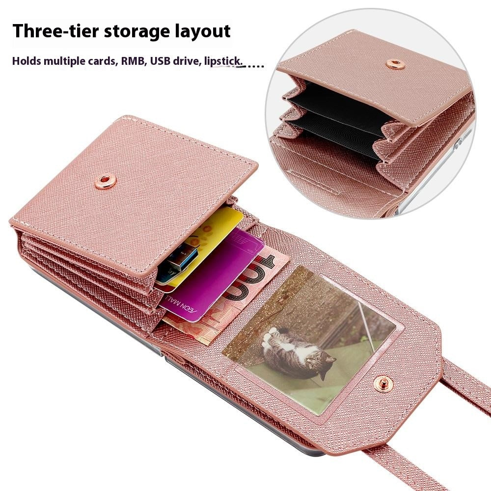 For Samsung Galaxy Z Flip7 5G Case Card Bag Kickstand PU Leather PC Phone Cover with Strap - Rose Gold