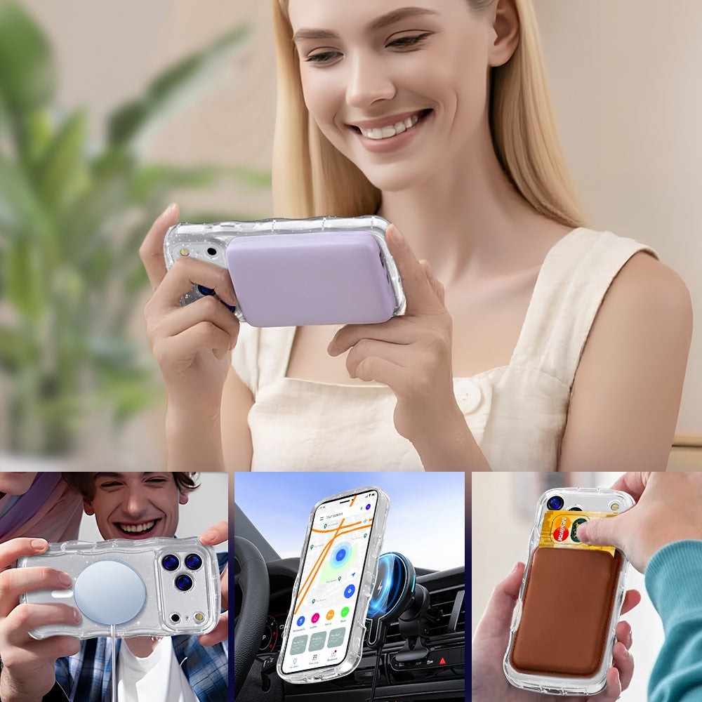 For iPhone 17 Pro Max Magnetic Case Wave Edge Glitter TPU Phone Back Cover - Transparent