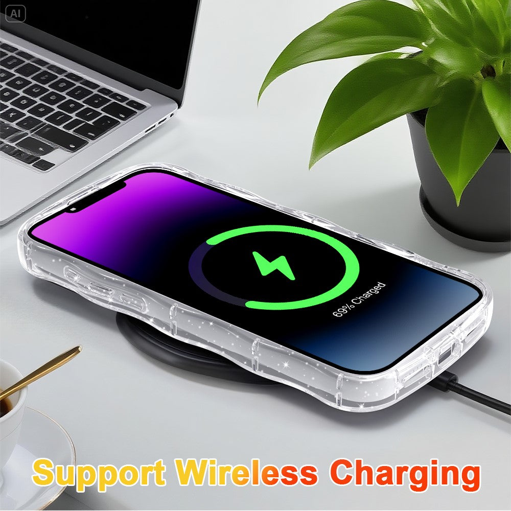 For iPhone 17 Pro Max Magnetic Case Wave Edge Glitter TPU Phone Back Cover - Transparent