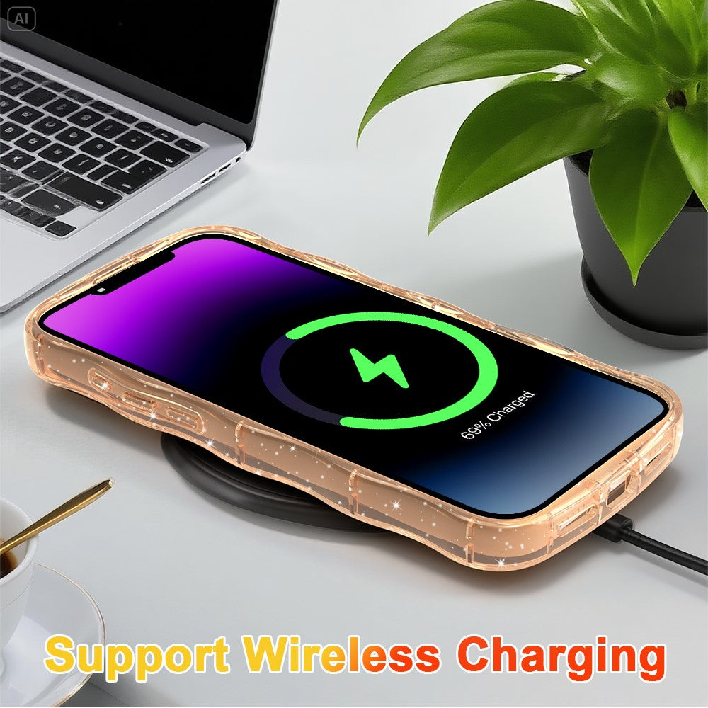 For iPhone 17 Pro Max Magnetic Case Wave Edge Glitter TPU Phone Back Cover - Rose Gold