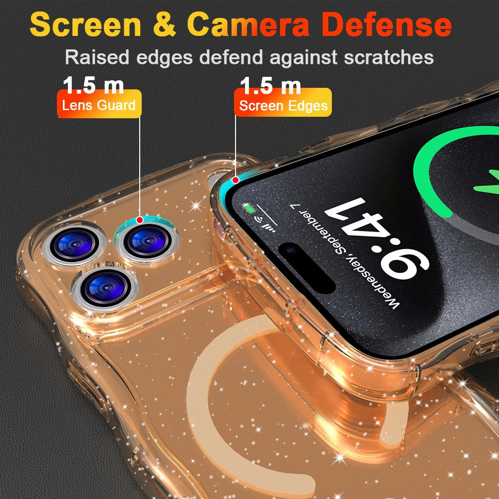 For iPhone 17 Pro Max Magnetic Case Wave Edge Glitter TPU Phone Back Cover - Rose Gold