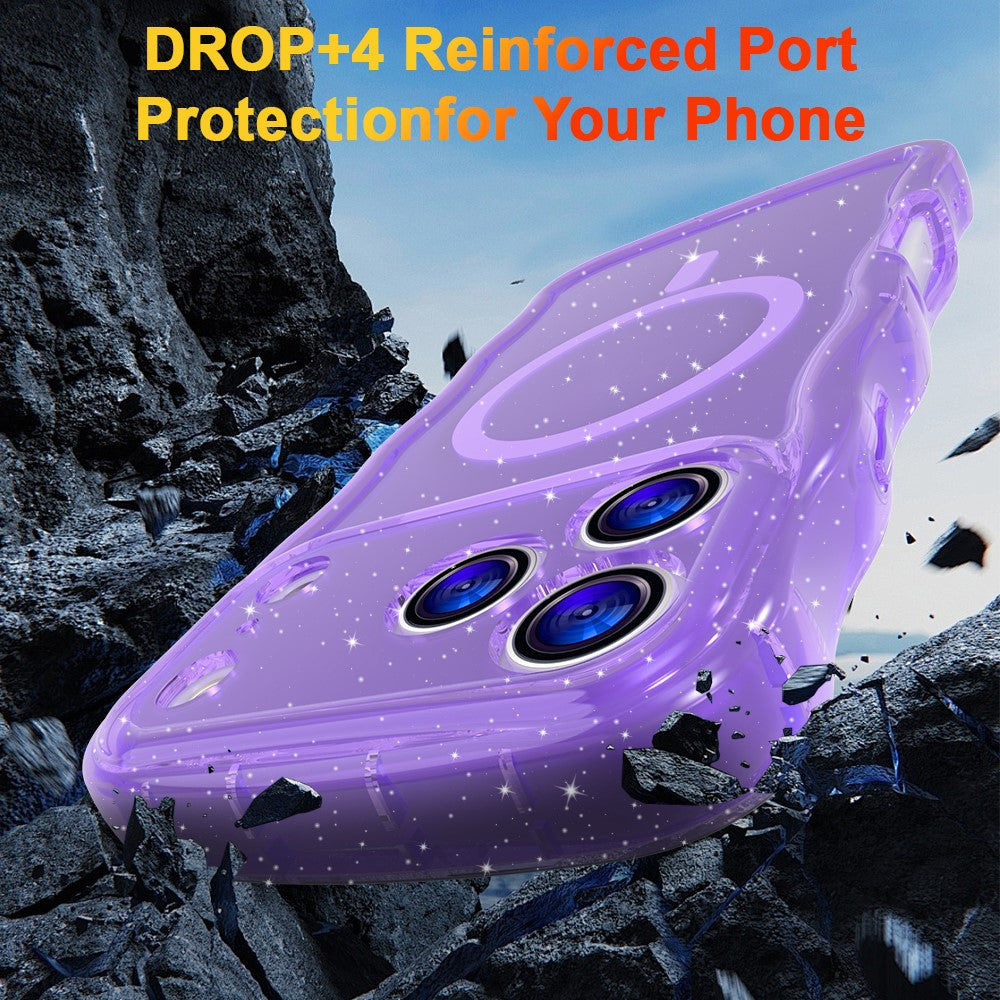For iPhone 17 Pro Max Magnetic Case Wave Edge Glitter TPU Phone Back Cover - Transparent Purple