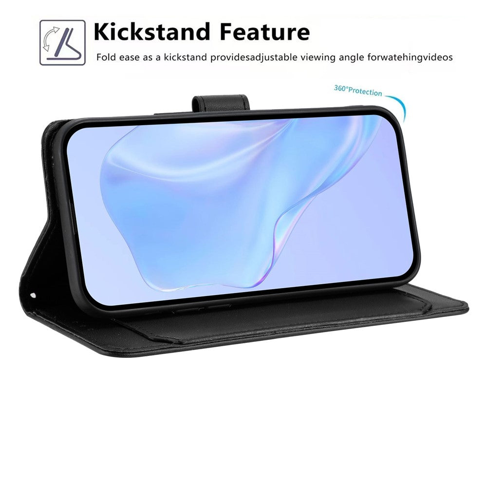 For iPhone 17 Pro Max Wallet Case with Strap / Multiple Card Slots Solid Color Leather Stand Phone Cover - Black