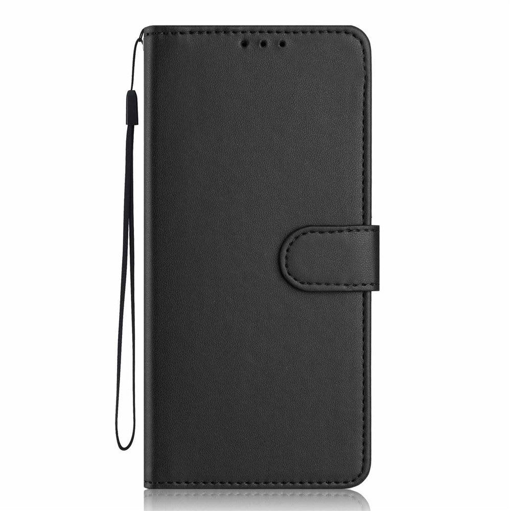 For iPhone 17 Pro Max Wallet Case with Strap / Multiple Card Slots Solid Color Leather Stand Phone Cover - Black