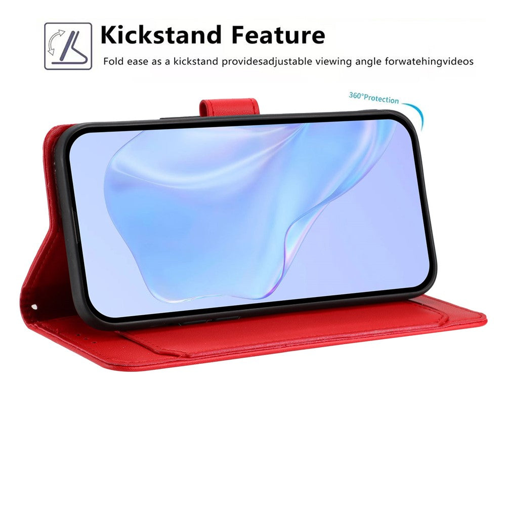 For iPhone 17 Pro Max Wallet Case with Strap / Multiple Card Slots Solid Color Leather Stand Phone Cover - Red