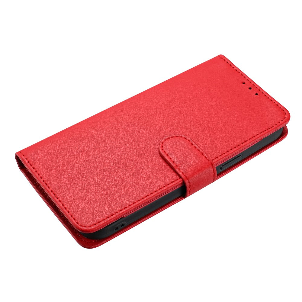 For iPhone 17 Pro Max Wallet Case with Strap / Multiple Card Slots Solid Color Leather Stand Phone Cover - Red