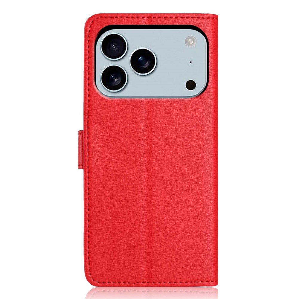 For iPhone 17 Pro Max Wallet Case with Strap / Multiple Card Slots Solid Color Leather Stand Phone Cover - Red