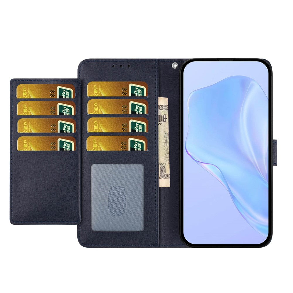 For iPhone 17 Pro Max Wallet Case with Strap / Multiple Card Slots Solid Color Leather Stand Phone Cover - Blue