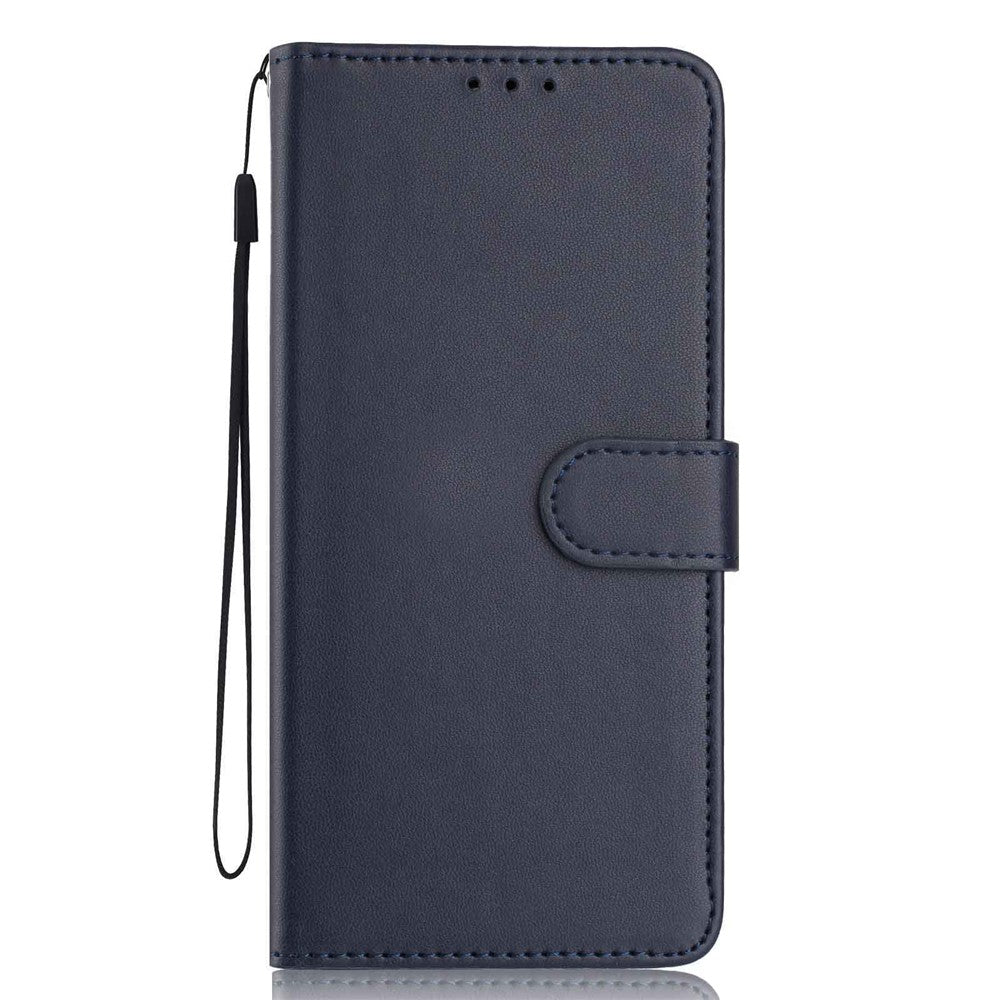 For iPhone 17 Pro Max Wallet Case with Strap / Multiple Card Slots Solid Color Leather Stand Phone Cover - Blue