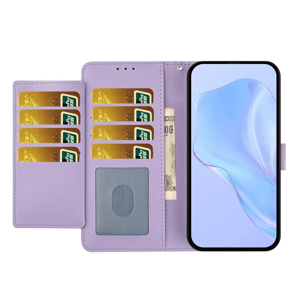 For iPhone 17 Pro Max Wallet Case with Strap / Multiple Card Slots Solid Color Leather Stand Phone Cover - Purple