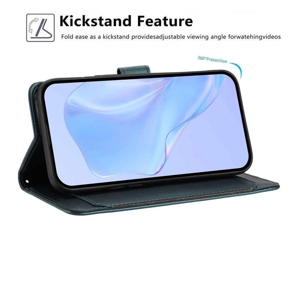 For iPhone 17 Pro Max Wallet Case with Strap / Multiple Card Slots Solid Color Leather Stand Phone Cover - Blackish Green