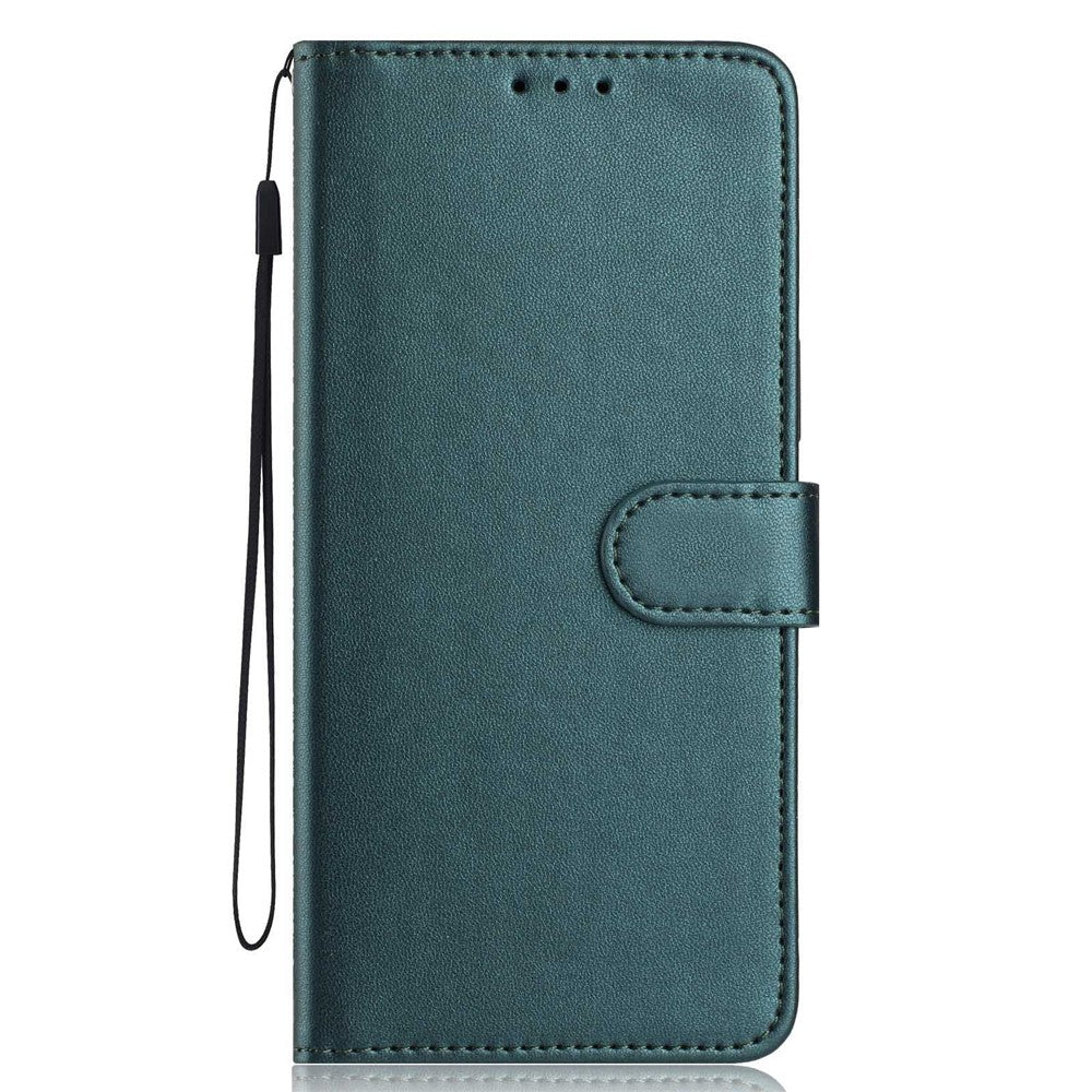 For iPhone 17 Pro Max Wallet Case with Strap / Multiple Card Slots Solid Color Leather Stand Phone Cover - Blackish Green