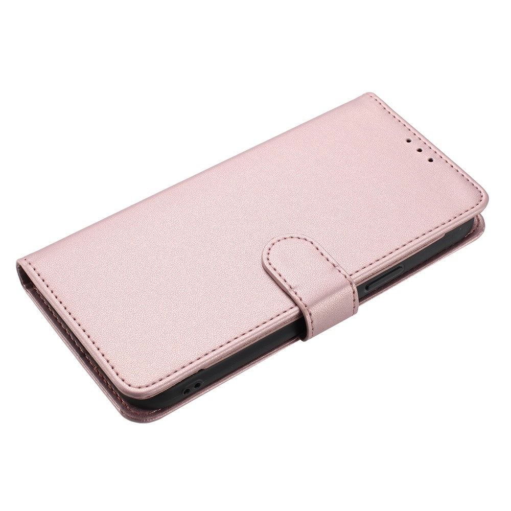 For iPhone 17 Pro Max Wallet Case with Strap / Multiple Card Slots Solid Color Leather Stand Phone Cover - Rose Gold