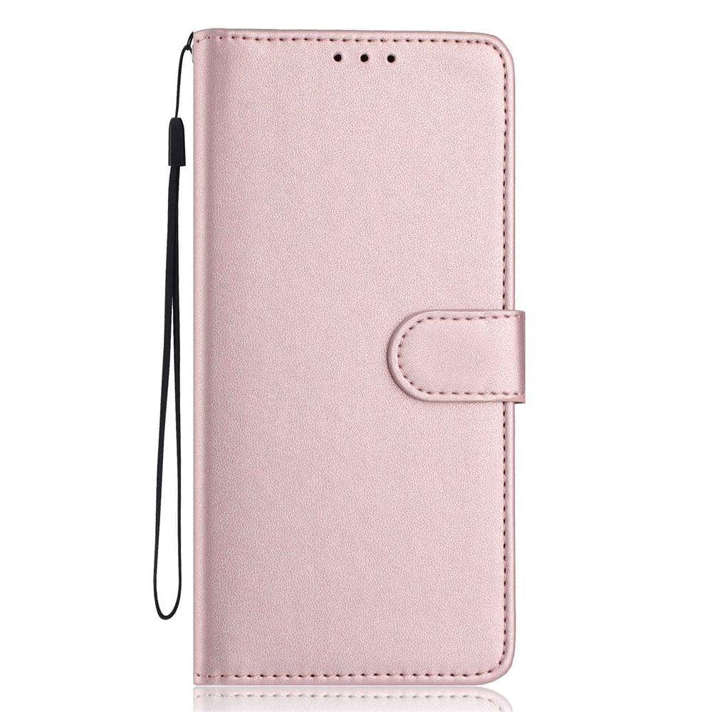 For iPhone 17 Pro Max Wallet Case with Strap / Multiple Card Slots Solid Color Leather Stand Phone Cover - Rose Gold