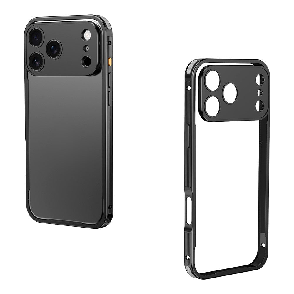 For iPhone 17 Pro Max Bumper Case Heat Dissipation Aluminium Alloy Phone Shell with Buckle / Camera Lid - Black