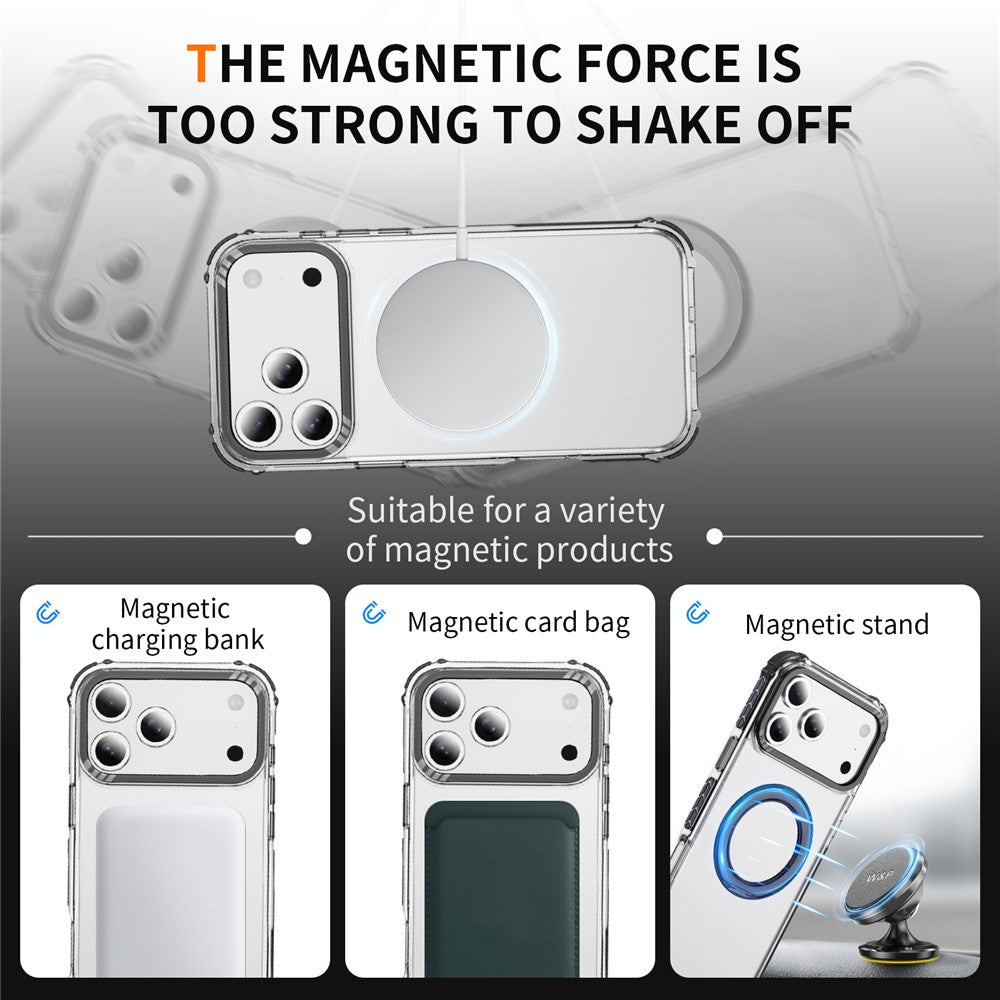 For iPhone 17 Pro Max Case Compatible with MagSafe Airbag Anti Drop TPU + PC Clear Phone Cover - Black