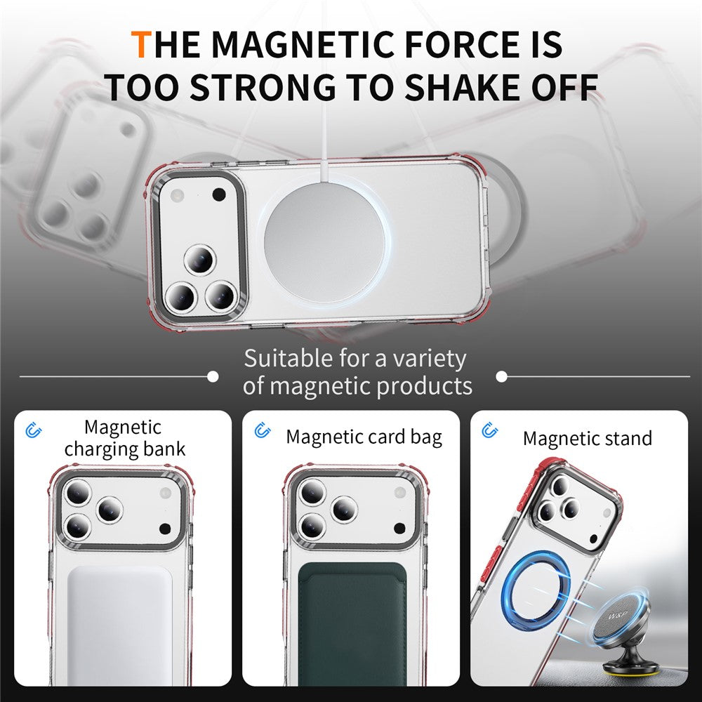 For iPhone 17 Pro Max Case Compatible with MagSafe Airbag Anti Drop TPU + PC Clear Phone Cover - Red / Black