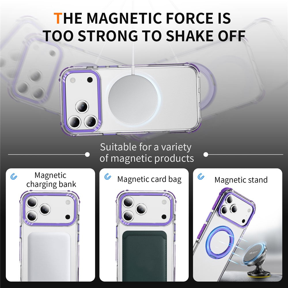 For iPhone 17 Pro Max Case Compatible with MagSafe Airbag Anti Drop TPU + PC Clear Phone Cover - Purple