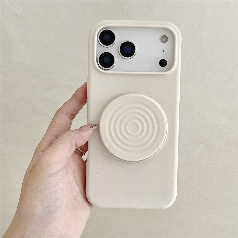 For iPhone 17 Pro Max Silicone Case Wave Pattern Folding Kickstand Phone Cover Built-In Soft Fabric Lining - Antique White