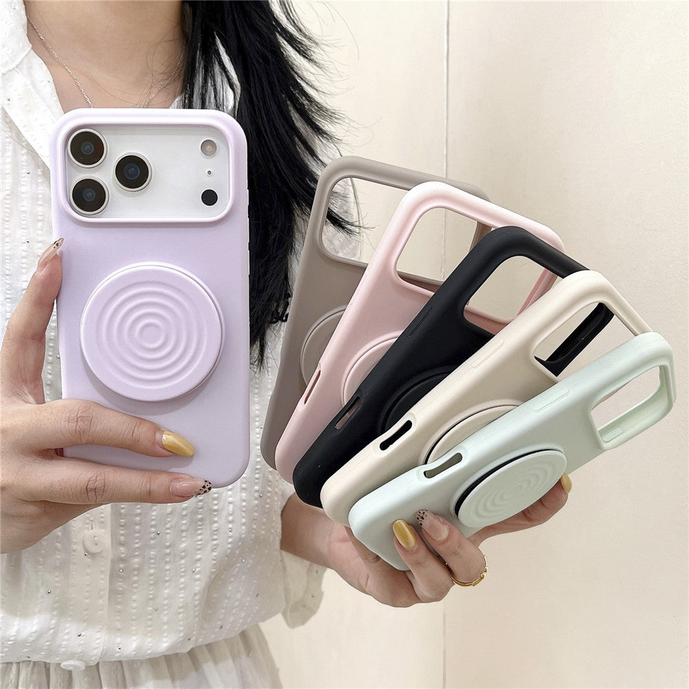For iPhone 17 Pro Max Silicone Case Wave Pattern Folding Kickstand Phone Cover Built-In Soft Fabric Lining - Antique White