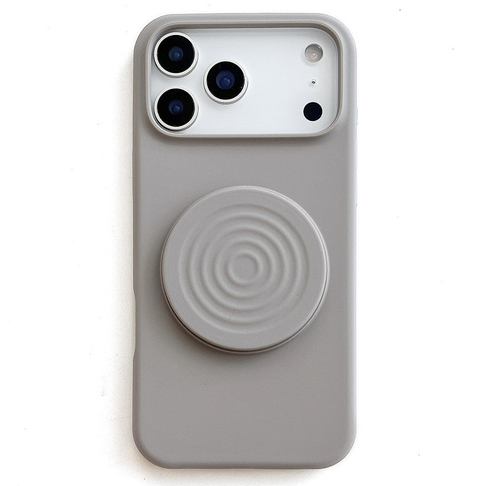 For iPhone 17 Pro Max Silicone Case Wave Pattern Folding Kickstand Phone Cover Built-In Soft Fabric Lining - Titanium Grey