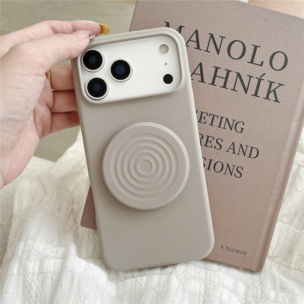 For iPhone 17 Pro Max Silicone Case Wave Pattern Folding Kickstand Phone Cover Built-In Soft Fabric Lining - Titanium Grey