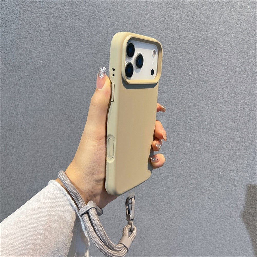 For iPhone 17 Pro Max Case Soft Microfiber Lining Liquid Silicone + PC Phone Cover with Wrist Strap - Grey