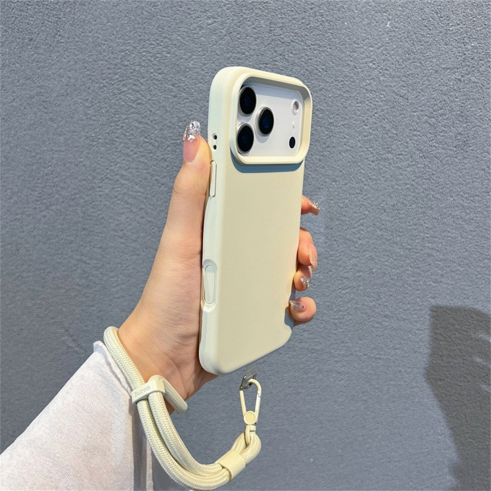 For iPhone 17 Pro Max Case Soft Microfiber Lining Liquid Silicone + PC Phone Cover with Wrist Strap - Antique White