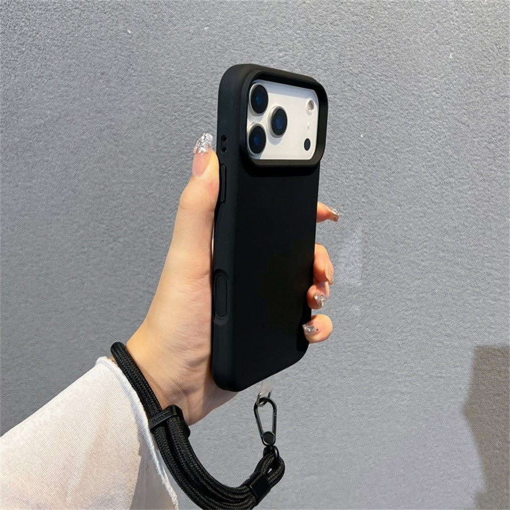 For iPhone 17 Pro Max Case Soft Microfiber Lining Liquid Silicone + PC Phone Cover with Wrist Strap - Black