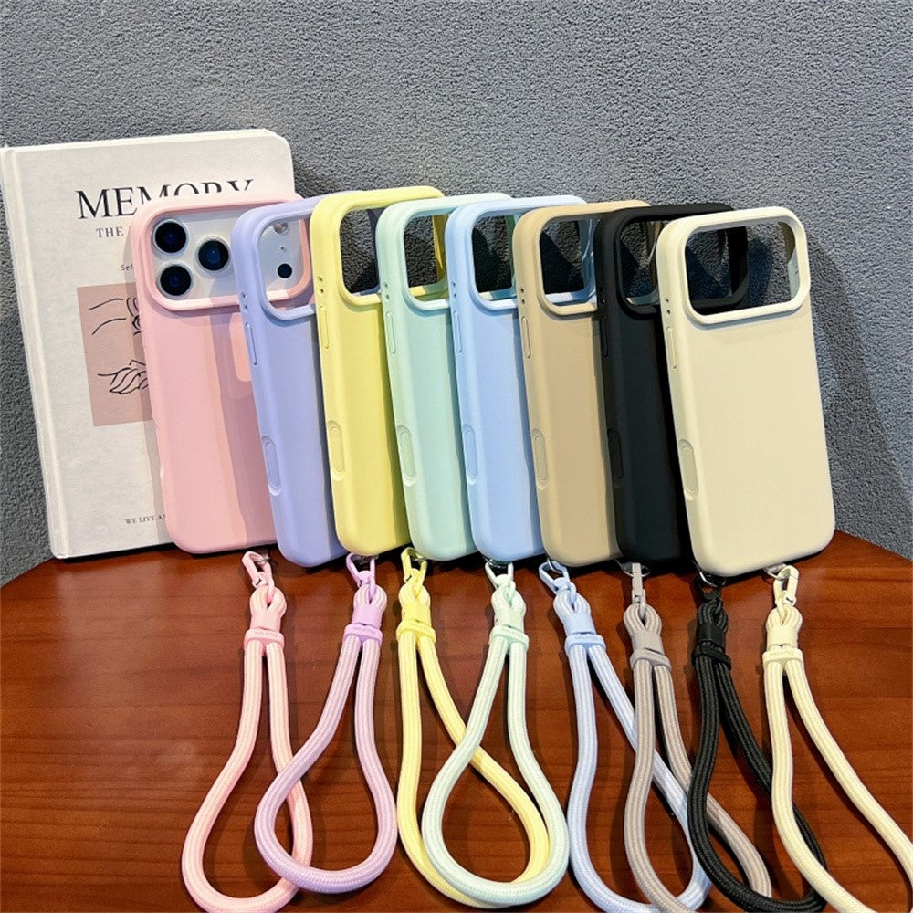 For iPhone 17 Pro Max Case Soft Microfiber Lining Liquid Silicone + PC Phone Cover with Wrist Strap - Black