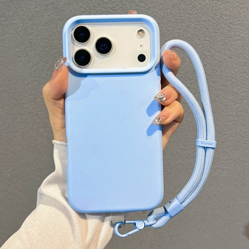 For iPhone 17 Pro Max Case Soft Microfiber Lining Liquid Silicone + PC Phone Cover with Wrist Strap - Lilac Purple