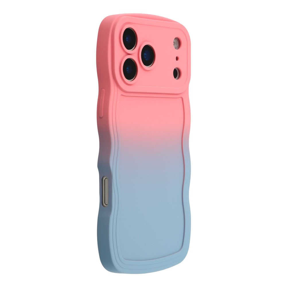 For iPhone 17 Pro Max Case Gradient Color Rubberized TPU Phone Cover - Pink + Sky Blue