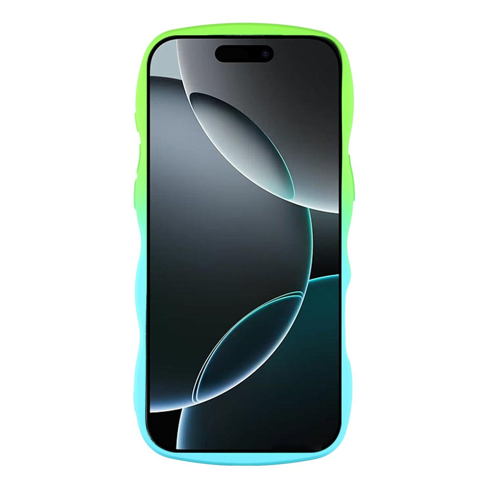 For iPhone 17 Pro Max Case Gradient Color Rubberized TPU Phone Cover - Green + Baby Blue