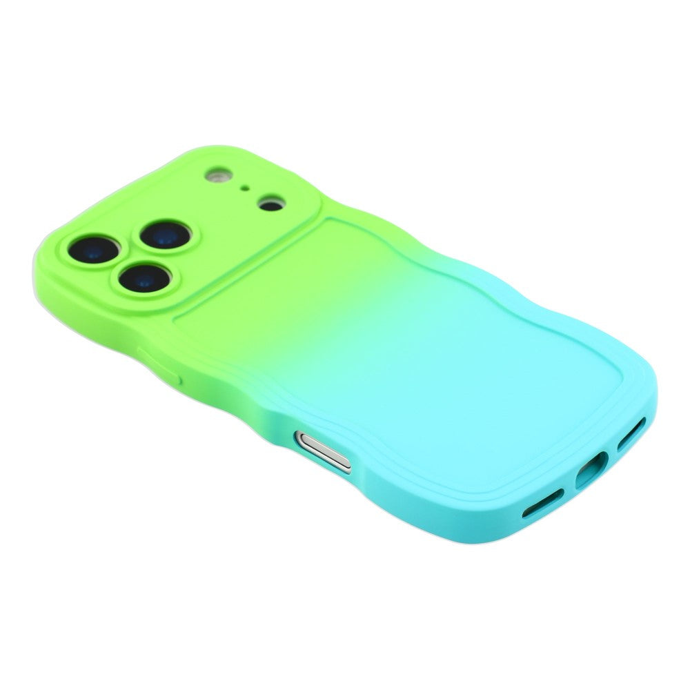 For iPhone 17 Pro Max Case Gradient Color Rubberized TPU Phone Cover - Green + Baby Blue