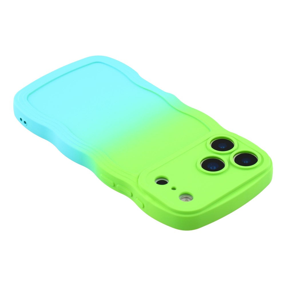 For iPhone 17 Pro Max Case Gradient Color Rubberized TPU Phone Cover - Green + Baby Blue