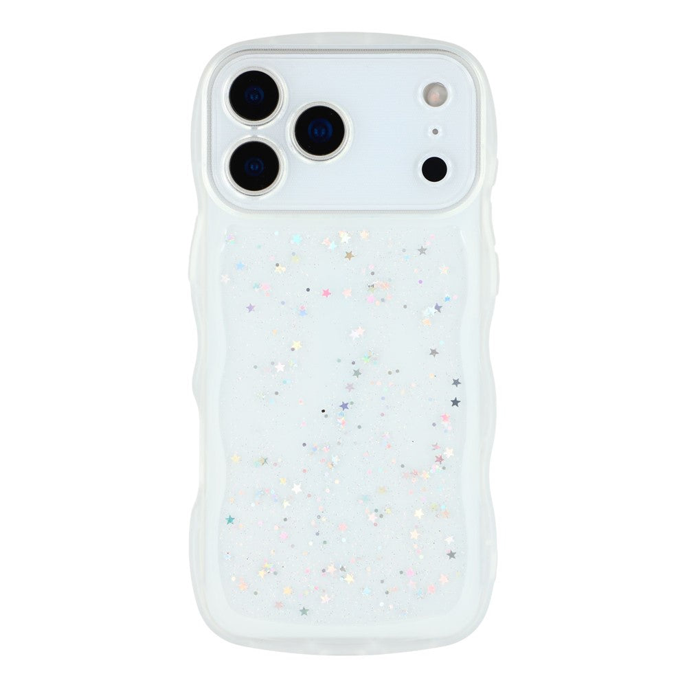 For iPhone 17 Pro Max Case Wavy Edge Epoxy TPU Shockproof Phone Cover - Transparent White