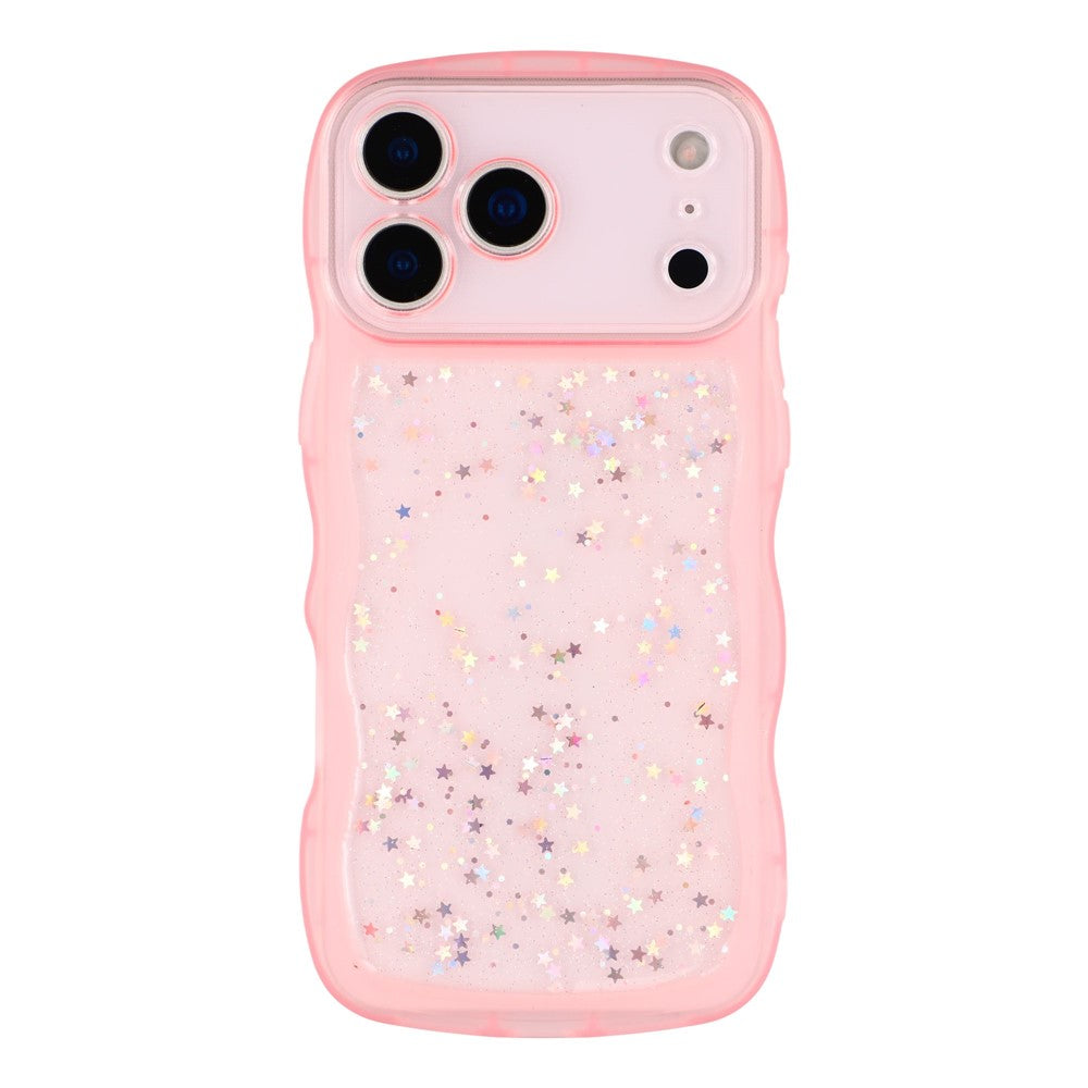 For iPhone 17 Pro Max Case Wavy Edge Epoxy TPU Shockproof Phone Cover - Transparent Pink