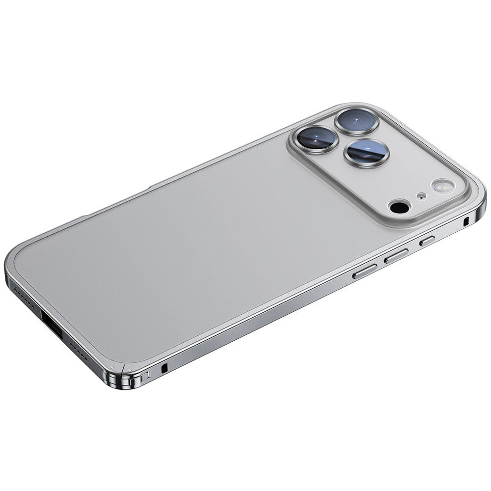 For iPhone 17 Pro Max Metal Clear Case Safety Lock Matte Anti-Fingerprint Back Cover - Silver