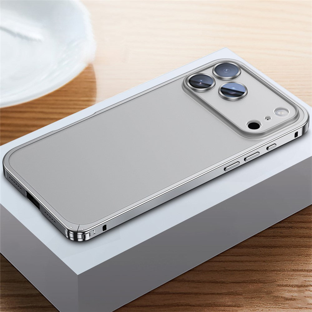 For iPhone 17 Pro Max Metal Clear Case Safety Lock Matte Anti-Fingerprint Back Cover - Silver