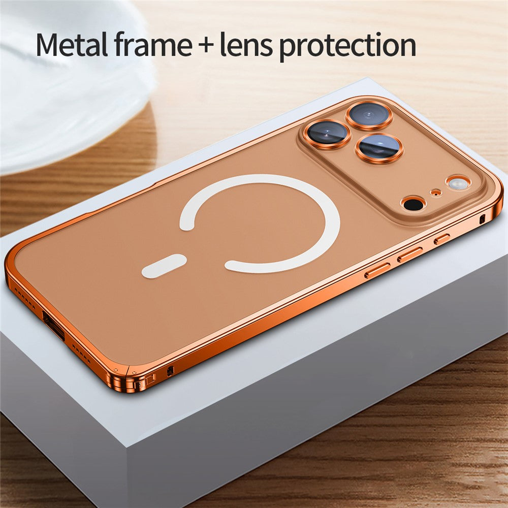 For iPhone 17 Pro Max Metal Clear Case Compatible with MagSafe Safety Lock Back Cover - Orange