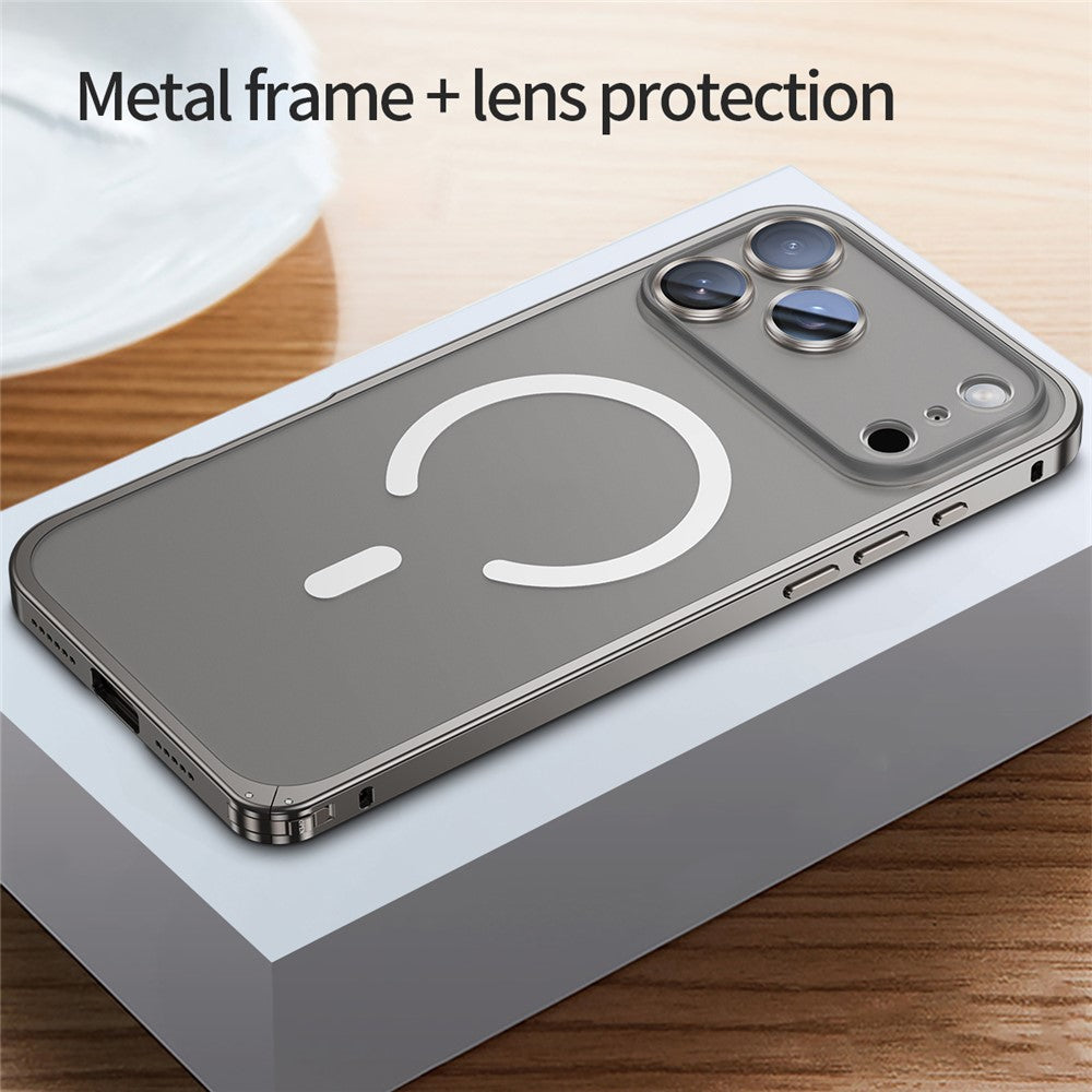 For iPhone 17 Pro Max Metal Clear Case Compatible with MagSafe Safety Lock Back Cover - Grey
