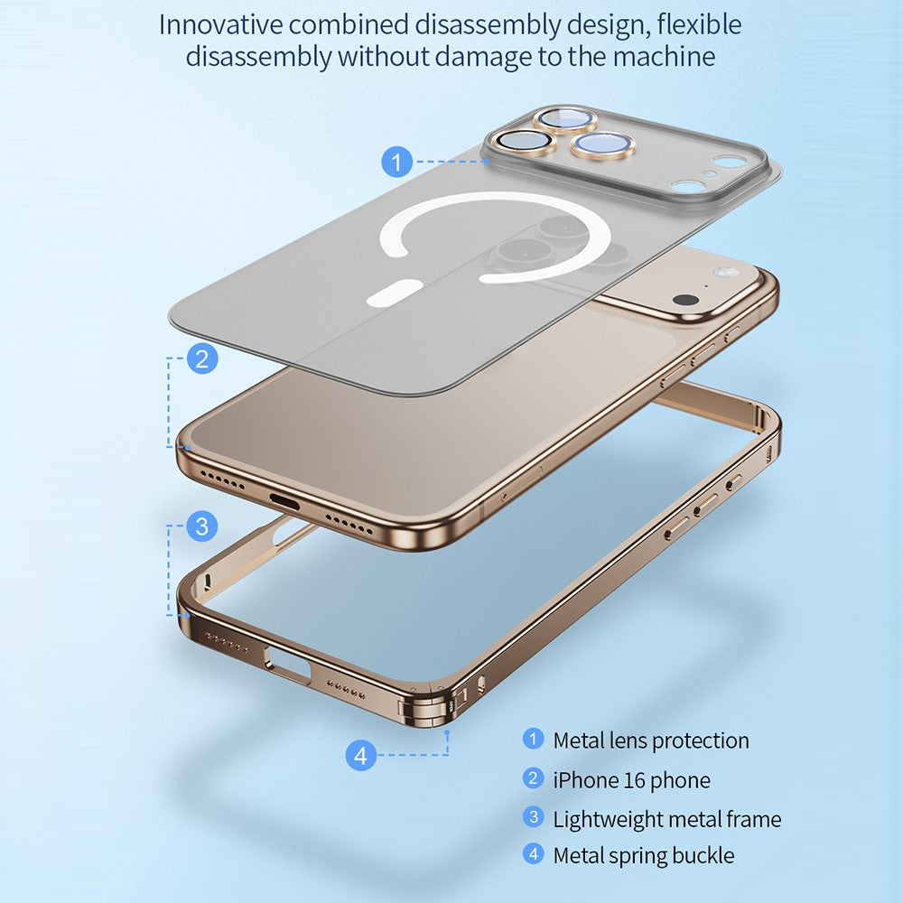 For iPhone 17 Pro Max Metal Clear Case Compatible with MagSafe Safety Lock Back Cover - Silver