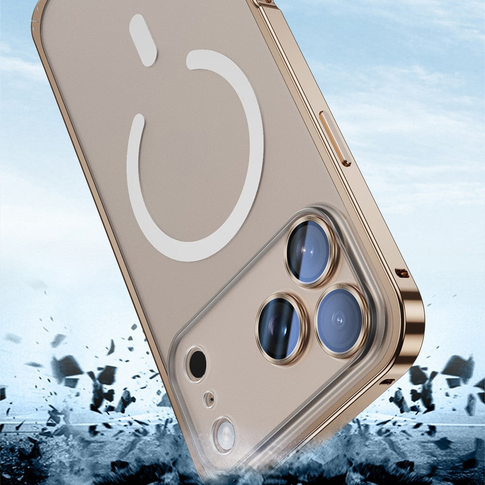 For iPhone 17 Pro Max Metal Clear Case Compatible with MagSafe Safety Lock Back Cover - Silver