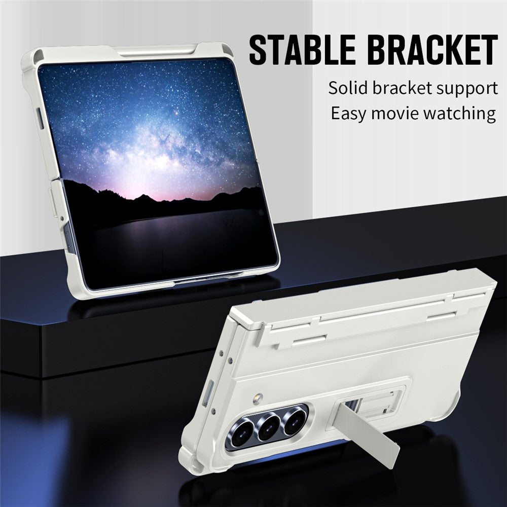 For Samsung Galaxy Z Fold7 5G Case Kickstand Hard PC Phone Cover with Stylus / Screen Protector - White