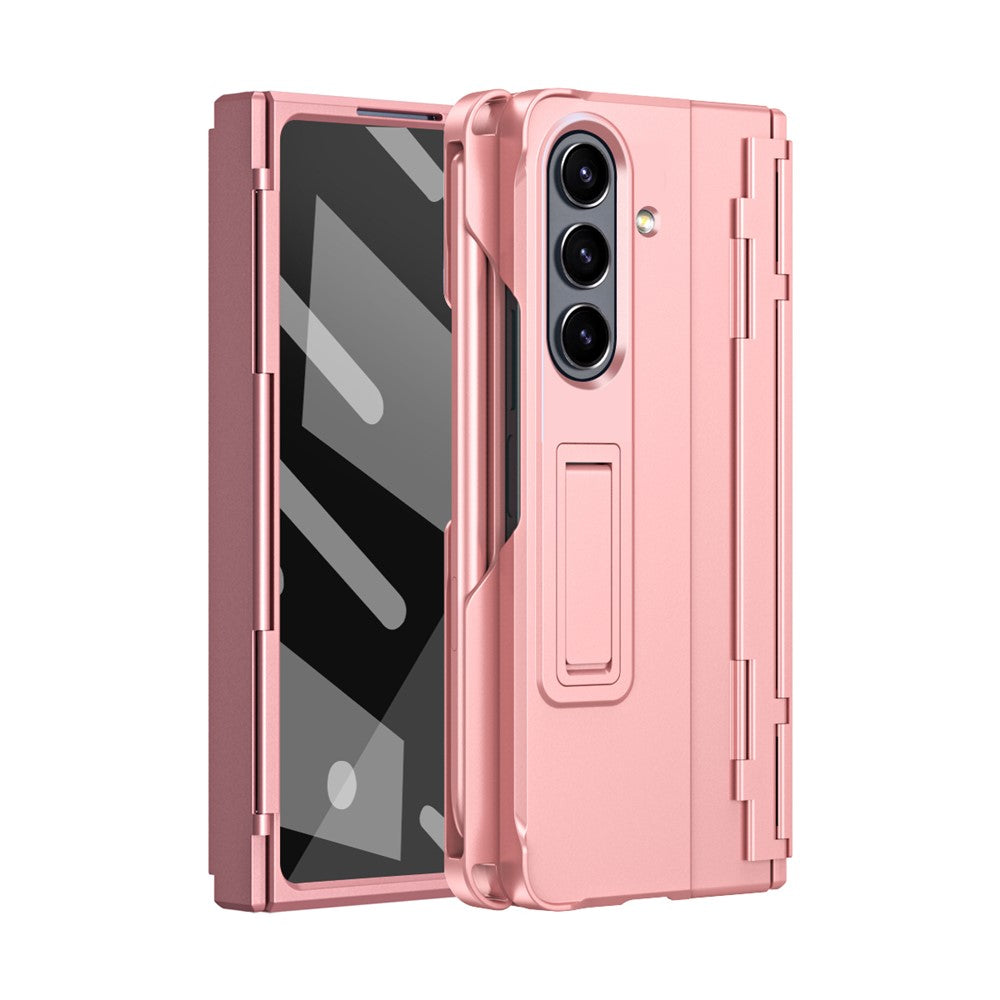 For Samsung Galaxy Z Fold7 5G Case Kickstand Hard PC Phone Cover with Stylus / Screen Protector - Pink