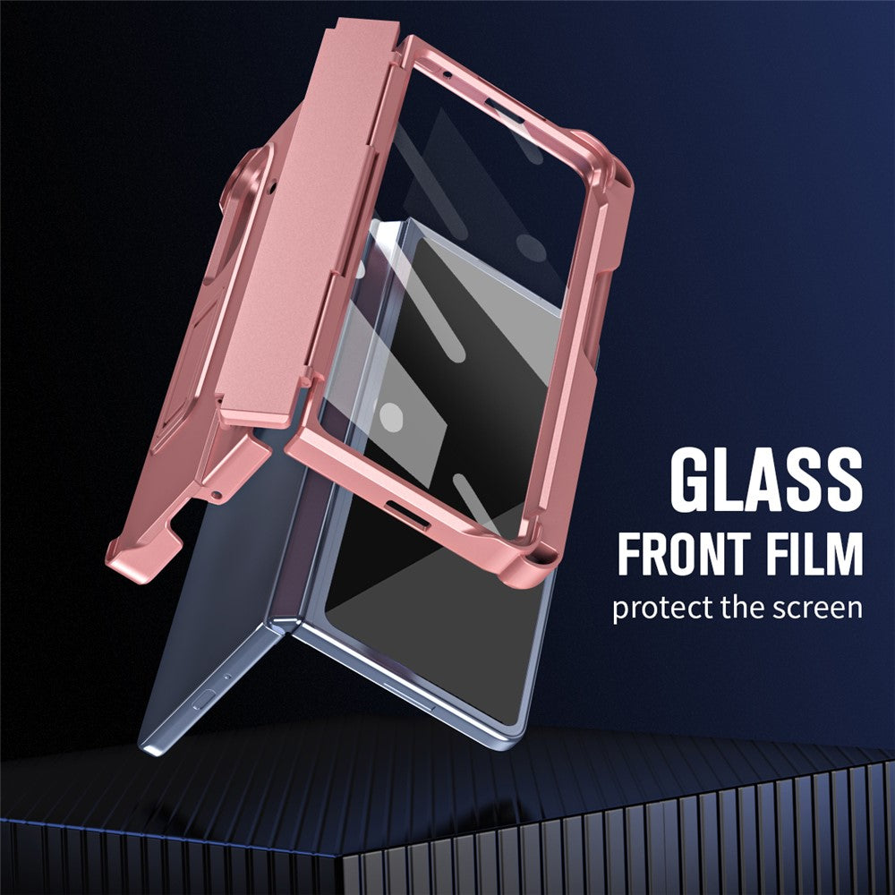 For Samsung Galaxy Z Fold7 5G Case Kickstand Hard PC Phone Cover with Stylus / Screen Protector - Pink