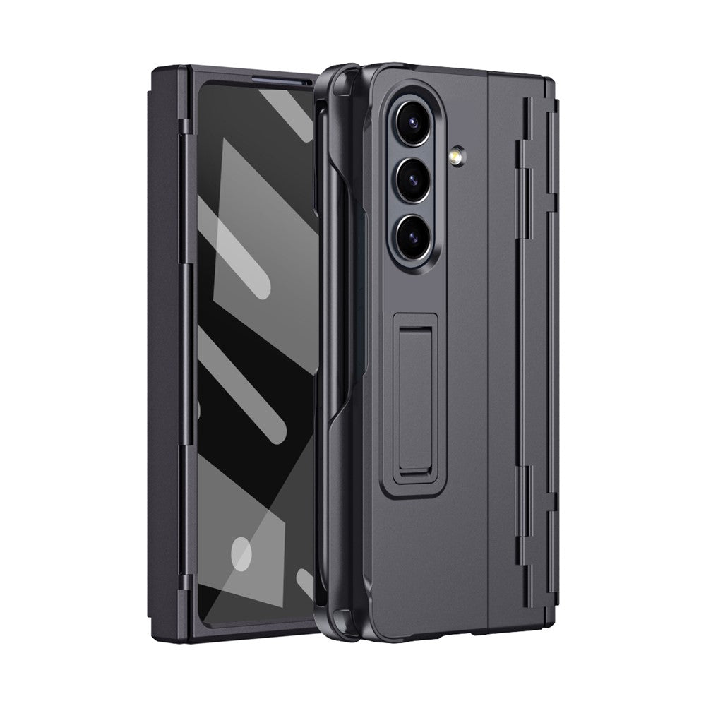 For Samsung Galaxy Z Fold7 5G Case Kickstand Hard PC Phone Cover with Stylus / Screen Protector - Black